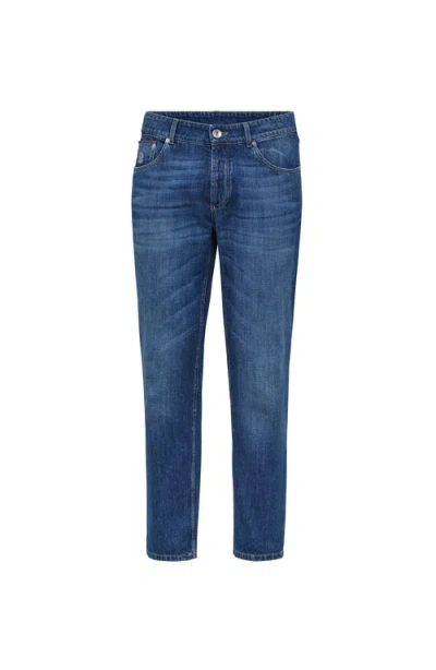 Brunello Cucinelli Relaxed-fit Denim Trousers With Rolled Cuffs In Blue
