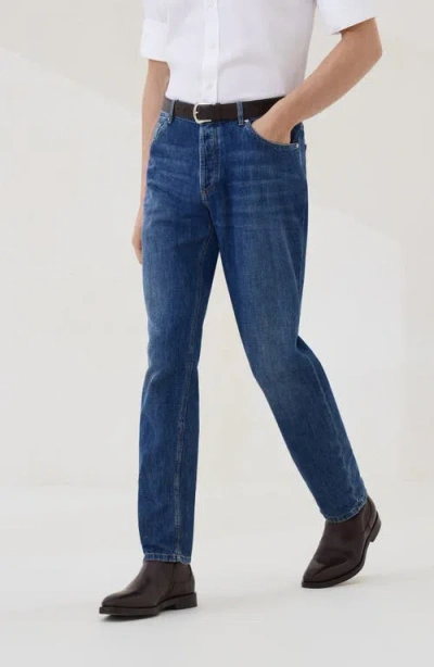 Brunello Cucinelli Relaxed-fit Denim Trousers With Rolled Cuffs In Blue