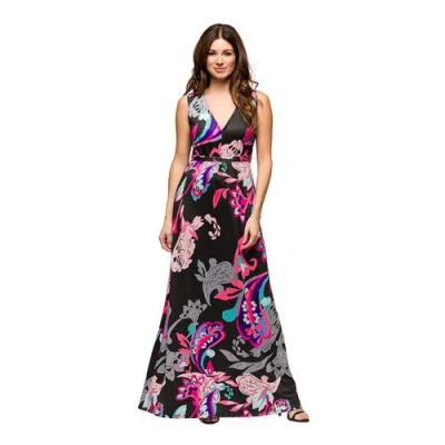 24seven Comfort Apparel Women's V Neck Empire Waist Sleeveless Maxi Dress In Multi