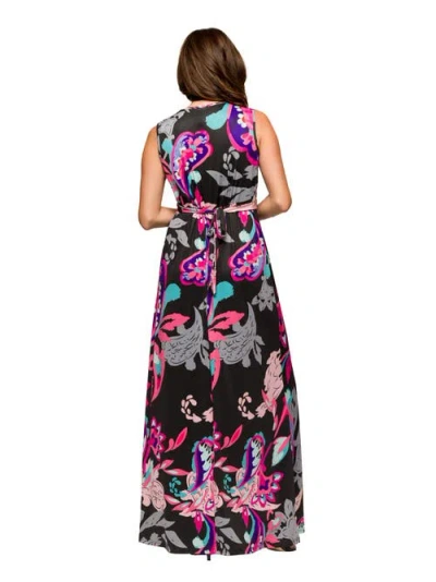 24seven Comfort Apparel Women's V Neck Empire Waist Sleeveless Maxi Dress In Multi