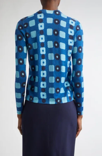 St John St. John Collection Geo Print Wool Cardigan In Blue