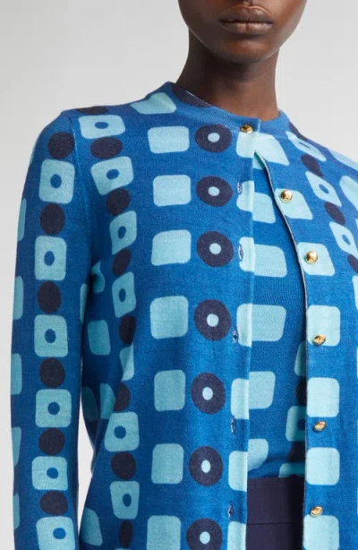 St John St. John Collection Geo Print Wool Cardigan In Blue
