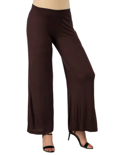 24seven Comfort Apparel Maternity Solid Color Palazzo Pants In Brown