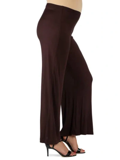 24seven Comfort Apparel Maternity Solid Color Palazzo Pants In Brown