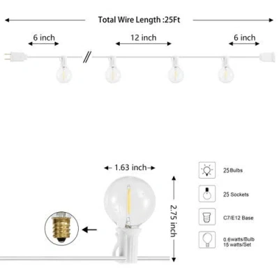 Jonathan Y 25-light Indoor/outdoor Contemporary Rustic Incandescent G40 Bistro Globe Bulb String Lig In Neutral