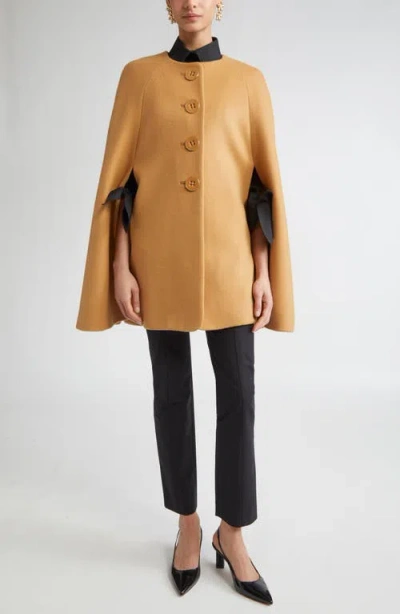 Carolina Herrera Button Front Wool Cape In Brown