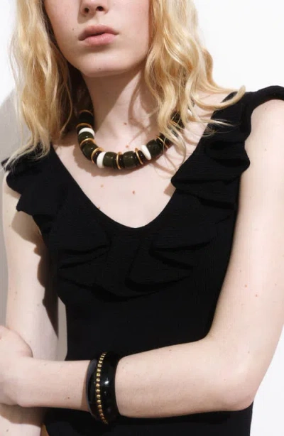 Mango Women's Ruffle Knit Top In Black