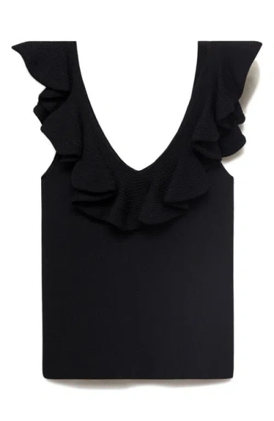 Mango Women's Ruffle Knit Top In Black