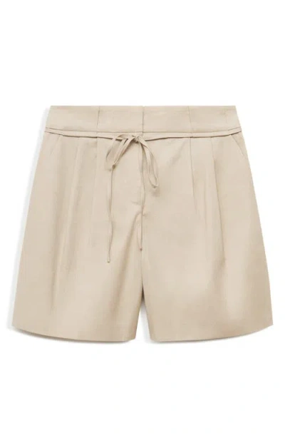 Mango Belted Linen Blend Shorts In Neutral
