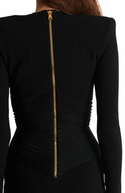 Balmain Short Ribbed Knit Bodycon Dress In Black