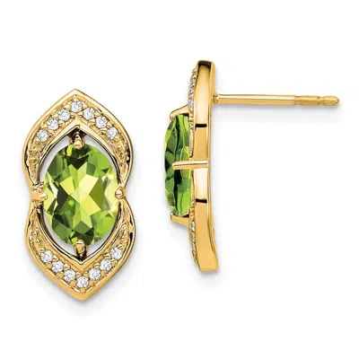 Diamond2deal 14k Yellow Gold Peridot And Diamond Earrings