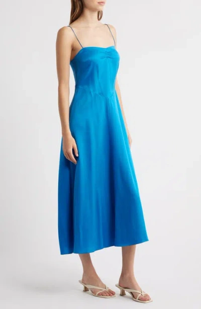 Doen Dôen Lorraine Silk Satin Midi Dress In Blue