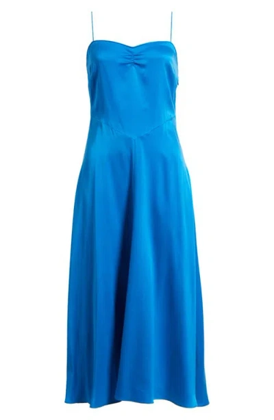 Doen Dôen Lorraine Silk Satin Midi Dress In Blue