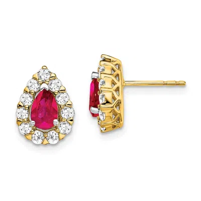 Diamond2deal 14k Yellow Gold Pear Ruby And Diamond Halo Stud Earrings