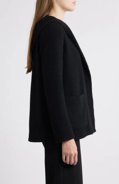 Eileen Fisher Open Front Recycled Wool Blend Bouclé Hooded Jacket In Black