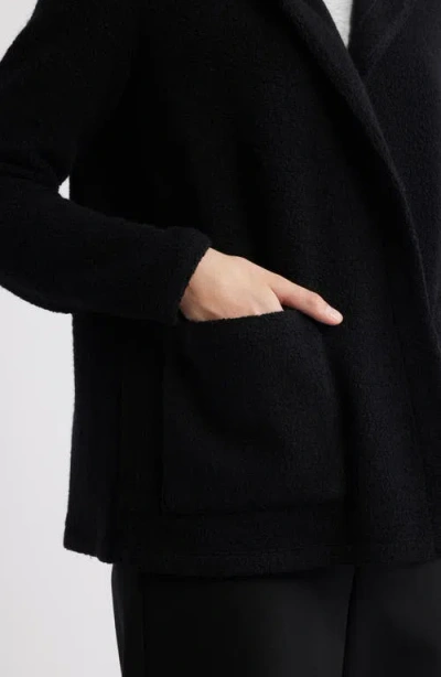 Eileen Fisher Open Front Recycled Wool Blend Bouclé Hooded Jacket In Black