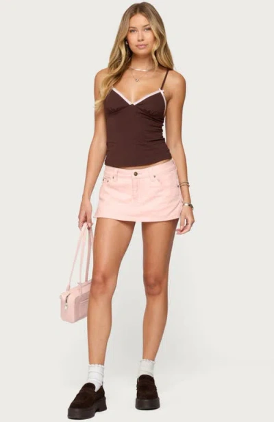 Edikted Ruelle Contrast Picot Trim Stretch Cotton Camisole In Brown