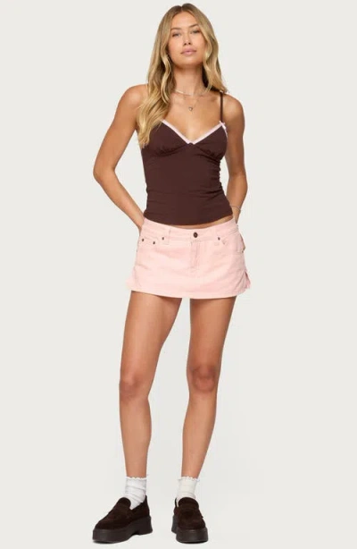 Edikted Ruelle Contrast Picot Trim Stretch Cotton Camisole In Brown