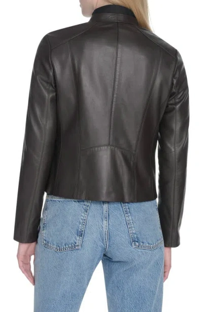 Cole Haan Leather Stand Collar Racer Jacket In Black