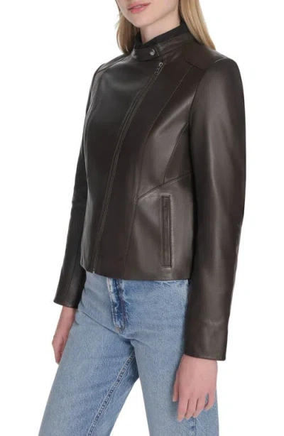 Cole Haan Leather Stand Collar Racer Jacket In Black