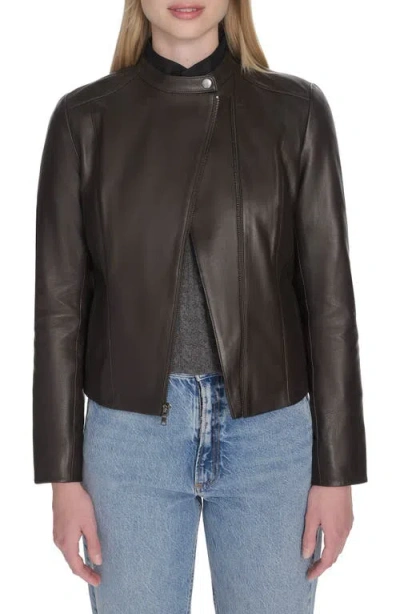 Cole Haan Leather Stand Collar Racer Jacket In Black