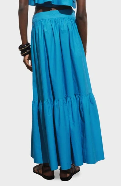 Mango Long Cotton A-line Skirt Blue In Blue