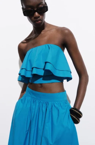 Mango Long Cotton A-line Skirt Blue In Blue