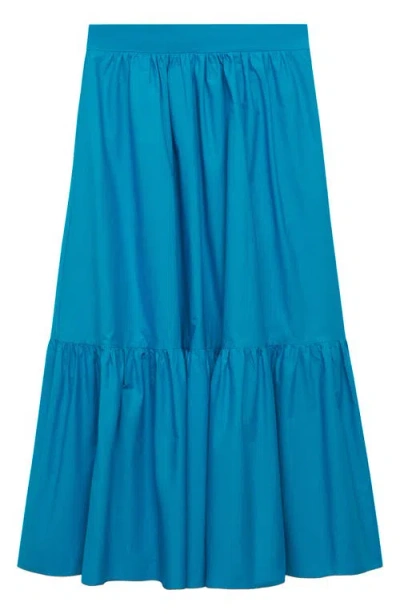 Mango Long Cotton A-line Skirt Blue In Blue