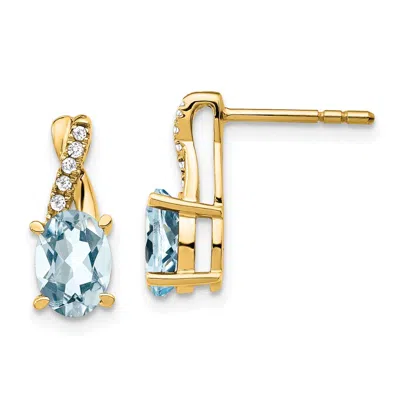 Diamond2deal 10k Yellow Gold Aquamarine And Diamond Earrings