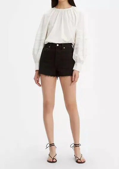 Levi's High Rise Button Fly Fringe Ribcage Shorts In Black