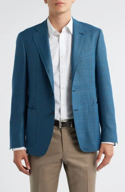 Canali Kei Trim Fit Turquoise Mélange Shadow Plaid Super 130s Wool Sport Coat In Blue