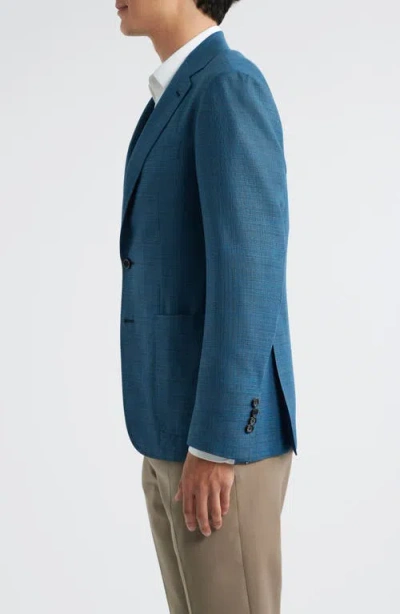 Canali Kei Trim Fit Turquoise Mélange Shadow Plaid Super 130s Wool Sport Coat In Blue