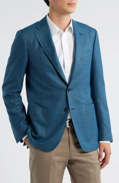 Canali Kei Trim Fit Turquoise Mélange Shadow Plaid Super 130s Wool Sport Coat In Blue