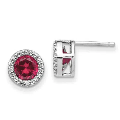 Diamond2deal Sterling Silver Rhodium-plated Lab Created Ruby And White Cz Round Halo Stud Earrings