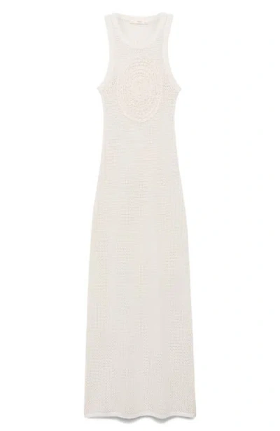 Mango Crochet Appliqué Sheer Cotton Blend Cover-up Dress In White