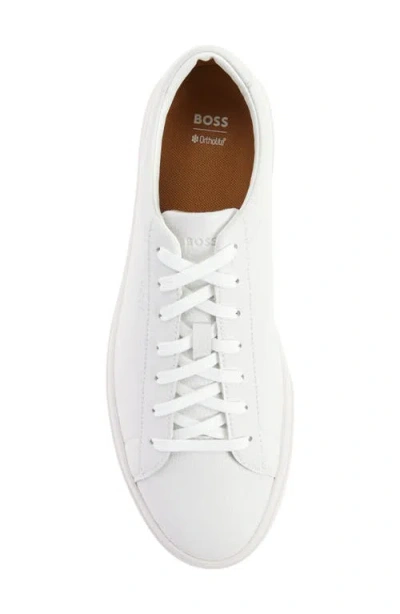 Hugo Boss Boss Grained Leather Sneaker In White