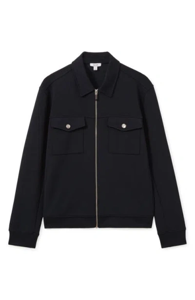 Reiss Mens Navy Blue Medina Double-knit Stretch-jersey Jacket Xl In Black