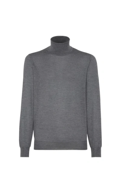 Brunello Cucinelli Wool Turtleneck Sweater With Ribbed Cuffs And Hem In Gray
