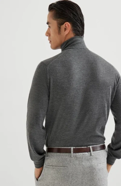 Brunello Cucinelli Wool Turtleneck Sweater With Ribbed Cuffs And Hem In Gray