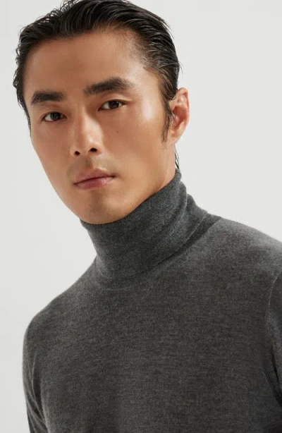 Brunello Cucinelli Wool Turtleneck Sweater With Ribbed Cuffs And Hem In Gray