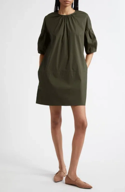 Max Mara Isotta Shirred Poplin Shift Dress In Green