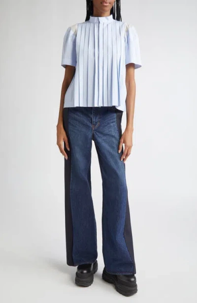 Sacai Mixed Media Belted Wide Leg Jeans