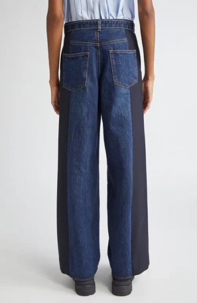 Sacai Mixed Media Belted Wide Leg Jeans