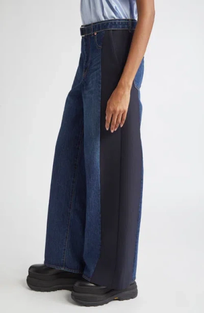 Sacai Mixed Media Belted Wide Leg Jeans