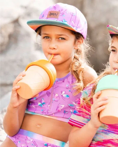 Deux Par Deux Little Girl's Printed Two-piece Swimsuit Old Mauve And Multicolored Butterflies In Purple