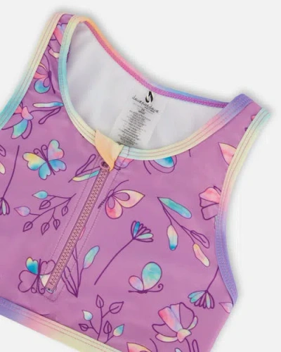 Deux Par Deux Little Girl's Printed Two-piece Swimsuit Old Mauve And Multicolored Butterflies In Purple