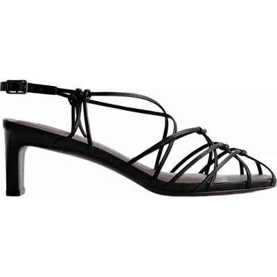 Bernardo Strappy Leather Kitten Slingback Sandals In Black