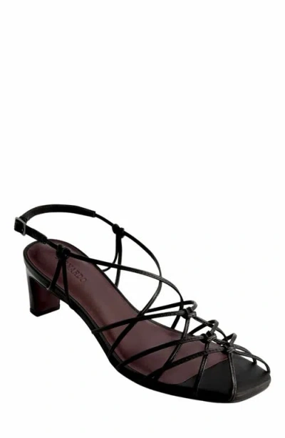 Bernardo Strappy Leather Kitten Slingback Sandals In Black
