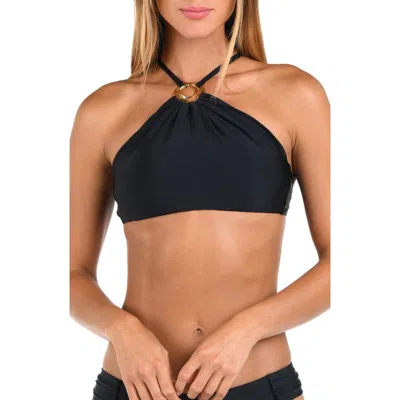 Sunshine 79 Solids High Neck Bikini Top In Black