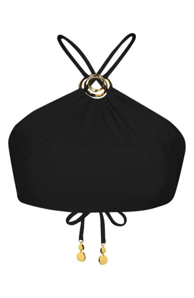 Sunshine 79 Solids High Neck Bikini Top In Black